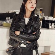 海宁黑色皮衣外套女2023秋季韩版机车夹克修身短款女上衣大尺