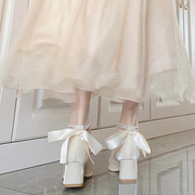 仙女风白色玛丽珍单鞋女夏2022小众设计粗跟法式少女高跟凉鞋