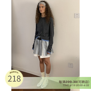 tiatia24上新蓝色(新蓝色)海洋度假格子，条纹短裙裙裤