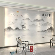 新中式水墨山水画墙纸客厅电视背景壁布卧室壁纸影视墙布壁画
