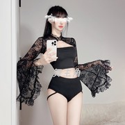 酒吧ds演出服夜店gogo领舞服性感，dj女歌手黑色，蕾丝喇叭袖套装