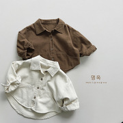 儿童衬衫男童女童秋季衬衣婴儿宝宝韩版森系长袖纯色休闲外套