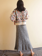 洋气鱼尾裙保暖羊毛半身裙毛线长裙法式复古优雅花灰包臀显瘦秋冬