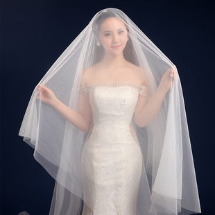 韩式纯色遮面新娘结婚婚纱软头纱3米头纱超长拖尾头纱