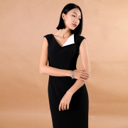 brandbymei时髦玩家，系列经典黑白撞色修身铅笔裙设计感独特