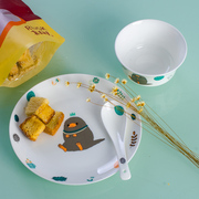 家用早餐骨瓷三件套可爱卡通盘子碗碟勺陶瓷个性创意儿童餐具套装