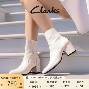 clarks其乐女鞋粗跟鞋弹力靴烟筒，高跟瘦瘦靴简约舒适中筒靴骑士靴