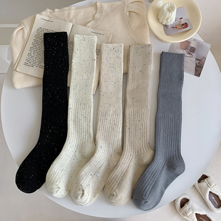 点点小腿袜灰色纯棉堆堆，袜高筒袜子女，及膝袜秋冬深灰色秋季长筒袜