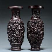 仙将 黑檀木雕装饰花瓶摆件实木客厅双龙戏珠家居中式花瓶工艺装