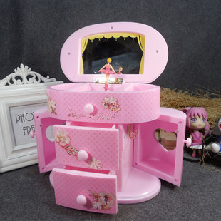 芭比娃娃音乐盒旋转跳舞女孩八音盒创意首饰收纳盒梳妆镜生日礼物