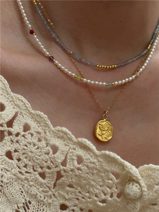 安小柏法式优雅珍珠项链串珠小珠子水晶玫瑰锁骨链叠戴2023年新