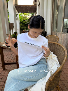 韩国humsmr春夏垫肩字母印花慵懒风，休闲圆领短袖上衣女t恤