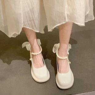 法式玛丽珍高跟鞋单鞋女夏季2023珍珠小皮鞋温柔仙女风凉鞋