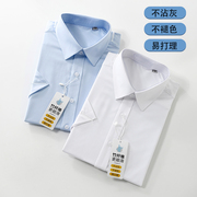 冰柔竹纤维免烫抗皱白色短袖衬衫男夏季商务正装男士蓝色衬衣