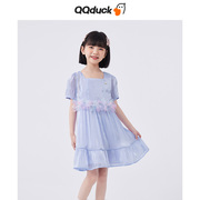 QQduck可可鸭女童连衣裙夏装2023洋气儿童裙子大童公主裙长裙