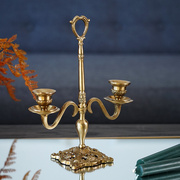 费灵家居欧式古典印度进口黄铜家用餐桌轻奢复古双头烛台装饰摆件