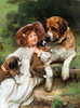 精准印花DMC十字绣 人物世界名画油画 小女孩与狗狗