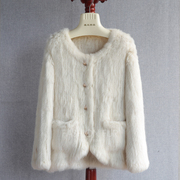 2023款韩版进口小兔毛编织皮草，外套圆领廓形双面加密编织兔毛大衣