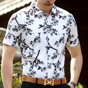 men'smiddle-agedshortsleevefloralshirt男式中年短袖花衬衫