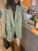 htbt定制韩国东大门西服款双面绒，大衣女精致时尚通勤翻领羊毛外套