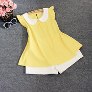 夏季女装韩版娃娃领a字，宽松显瘦雪纺，衫大码飞飞袖柠檬黄上衣