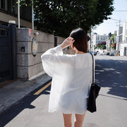 女士开衫时尚雪纺夏季防晒衣纯白色中长款衬衫外搭外套长袖清凉