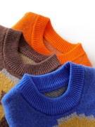 冬季羊毛衫儿童加厚半高，圆领拼色羊绒衫，针织打底男童女童大童