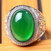缅甸天然高端翡翠玉戒指，面阳绿色玻璃，种925纯银女金镶嵌冰种祼石