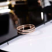 港风微镶钻不掉色钛钢，镀18k玫瑰金chic极简戒指，女食指环戒子饰品