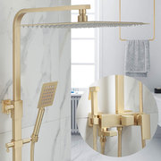 ins北欧轻奢铜质拉丝金冷热淋浴器花洒套装加大增压恒温黄铜金色