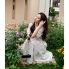zhuyiyi2023夏季法式米，白色蕾丝泡泡，袖连衣裙甜美短袖娃娃裙