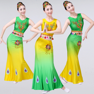 傣族舞蹈服装女款演出服云南修身孔雀舞鱼尾裙子女成人少儿