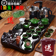 瓷韵东方功夫(东方功夫)茶具，套装家用客厅整套简约实木，茶盘带电磁炉一体茶台