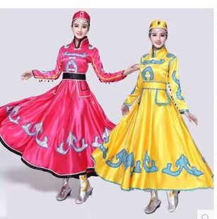 蒙古族舞蹈演出服装女长款少数民族舞服蒙古大摆裙蒙古袍