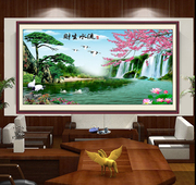 装饰画客厅沙发背景墙无框画芯，山水风景现代中式壁画迎客松