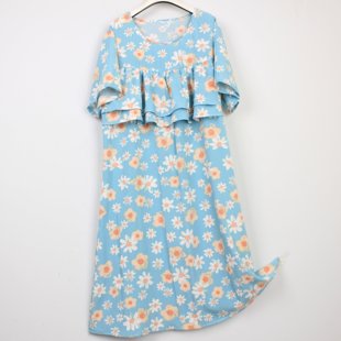夏季女士短袖人造棉睡裙，绵绸防凸点家居裙，双层荷叶睡衣棉绸裙子