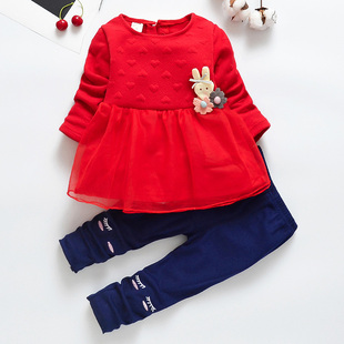 春季童装1-2-3-4岁半0宝宝春装两件套装婴幼儿衣服女童裙摆潮
