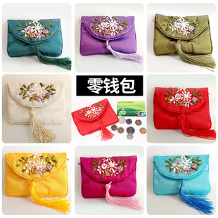 中国风复古收纳包手包零钱包绣花绸面特色包刺绣创意零钱包