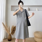 韩版孕妇装中长款宽松短袖连帽t恤裙潮妈时尚外出遮肚夏季连衣裙
