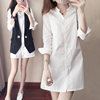 批发春季女装韩版修身学生打底长袖衬衣，v领纯色中长款白衬衫
