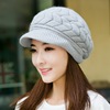 韩版潮冬季超大毛球毛线帽子带帽檐百搭鸭舌帽女士针织毛线帽