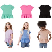 外单澳洲单100棉coton女童夏款糖果，色系纯色短袖上衣t恤衫