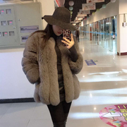 狐狸毛皮草(毛皮草)外套，中长款竖条女士韩版时尚，修身大衣秋冬宽松显瘦