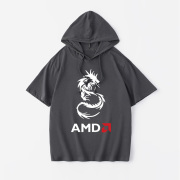 锐龙AMD处理器电脑发烧友周边T恤短袖潮衣服女男连帽背心宽松夏季