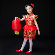 六一儿童演出服喜庆秧歌服中国风幼儿打鼓服说唱中国红舞蹈灯笼服