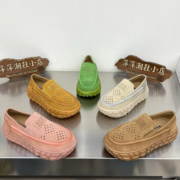 韩版糖果色夏季真皮，镂空透气洞洞懒人一脚蹬，厚底松糕单鞋子秀