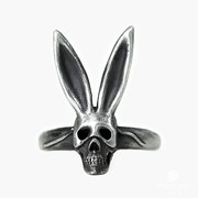 白木黑冰原创手工银饰兔女郎，戒指女925银，骷髅戒指银个性兔子戒指
