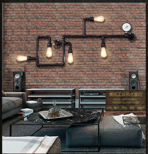 咖啡厅酒吧美式阳台复古loft工，业风铁艺装饰水管壁灯个性过道