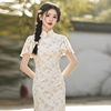 改良短款蕾丝旗袍年轻款少女中国风复古小个子性感修身日常连衣裙