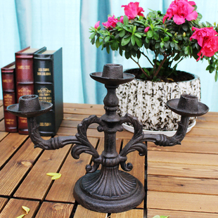 新古典(新古典)美式欧式烛台复古摆件装饰品工艺品，创意浪漫餐桌三头蜡烛台
